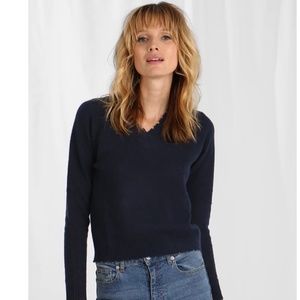Mini Rose 100% Cashmere  Navy Blue V-neck sweater, size Medium